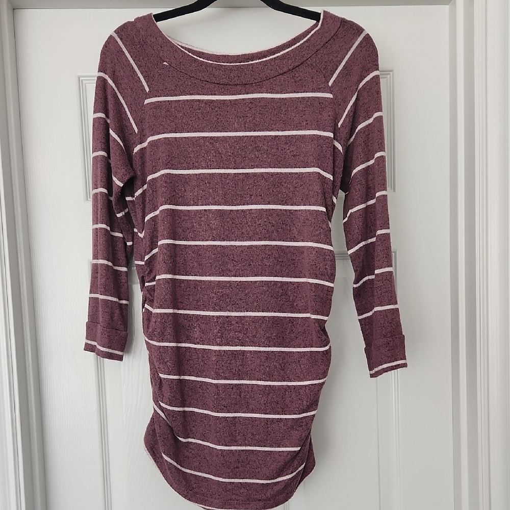 Striped Maroon and White Long Sleeve Top